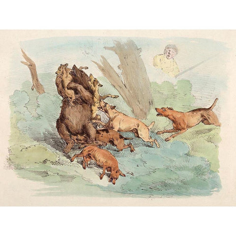 Hunting Dogs Attacking A Bear, 1817 White Modern Wood Framed Art Print by Alken, Henry Thomas