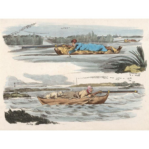 Fowling Working Up To A Wake And  Panting, 1817 Black Modern Wood Framed Art Print by Alken, Henry Thomas