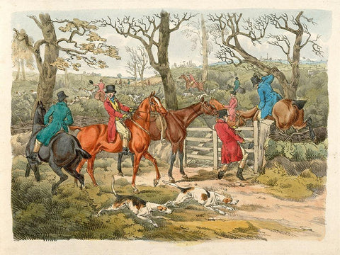 Sportsmen Within An Enclosure, 1817 White Modern Wood Framed Art Print with Double Matting by Alken, Henry Thomas