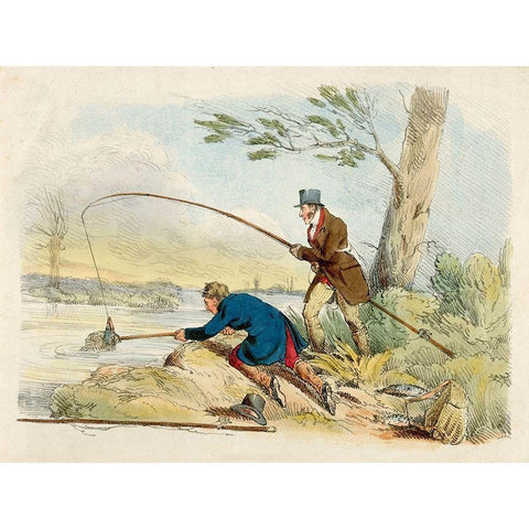 Fishing, 1817 Gold Ornate Wood Framed Art Print with Double Matting by Alken, Henry Thomas