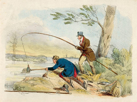 Fishing, 1817 White Modern Wood Framed Art Print with Double Matting by Alken, Henry Thomas