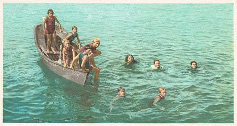 Diving For Coins, Santa Catalina, Calif., 1898 White Modern Wood Framed Art Print with Double Matting by Detroit Publishing Co.