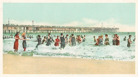 Surf Bathing, Long Beach, Calif., 1898 White Modern Wood Framed Art Print with Double Matting by Detroit Publishing Co.
