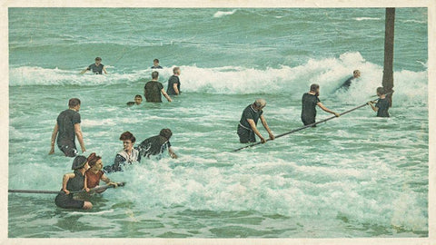 Surf Bathing, Palm Beach, Fla., 1898 White Modern Wood Framed Art Print with Double Matting by Detroit Publishing Co.