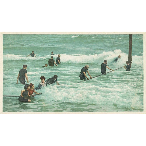 Surf Bathing, Palm Beach, Fla., 1898 Black Modern Wood Framed Art Print with Double Matting by Detroit Publishing Co.