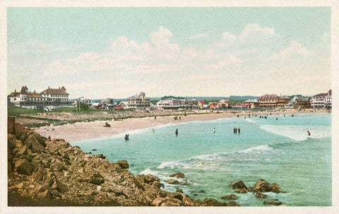 Bathing At York Beach, York Beach, Me., 1898 White Modern Wood Framed Art Print with Double Matting by Detroit Publishing Co.