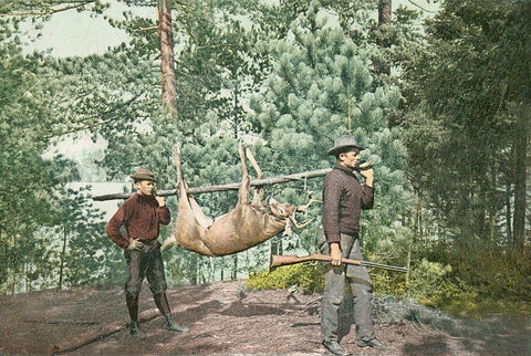 Hunting, Adirondacks, N.Y., 1898 Black Ornate Wood Framed Art Print with Double Matting by Detroit Publishing Co.
