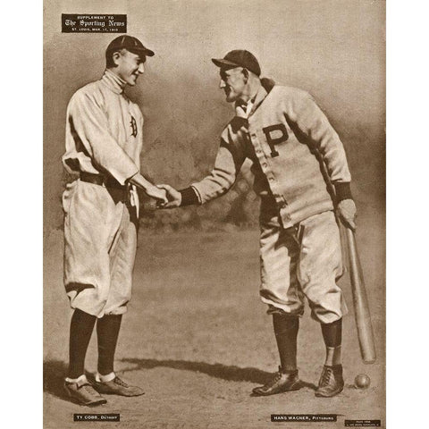 Ty Cobb And Honus Wagner, 1880 Gold Ornate Wood Framed Art Print with Double Matting by Leopold Morse Goulston Baseball Collection