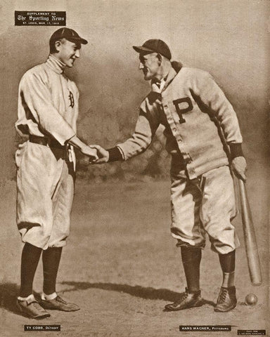 Ty Cobb And Honus Wagner, 1880 White Modern Wood Framed Art Print with Double Matting by Leopold Morse Goulston Baseball Collection