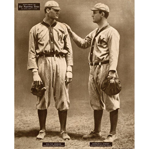 Walter Johnson And Charles E. Street, Washington American League, 1880 Black Modern Wood Framed Art Print with Double Matting by Leopold Morse Goulston Baseball Collection