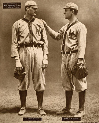 Walter Johnson And Charles E. Street, Washington American League, 1880 White Modern Wood Framed Art Print with Double Matting by Leopold Morse Goulston Baseball Collection