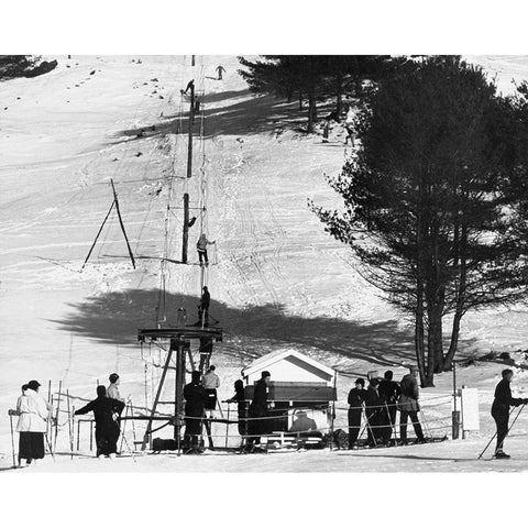 Ski Tow - Hanover, New Hampshire, 1936 Black Modern Wood Framed Art Print by Rothstein, Arthur