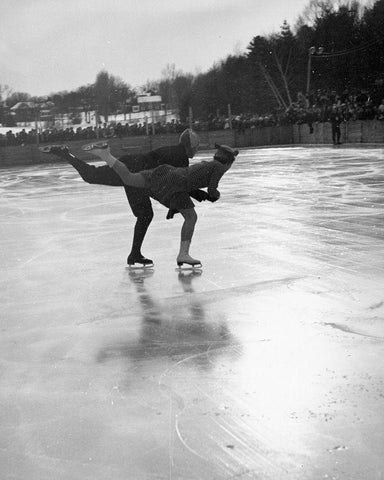 Winter Sports, Figure Skating. Hanover, New Hampshire, 1936 White Modern Wood Framed Art Print with Double Matting by Rothstein, Arthur