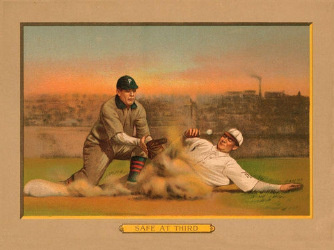 Safe at Third, Baseball Card Black Ornate Wood Framed Art Print with Double Matting by American Tobacco Company