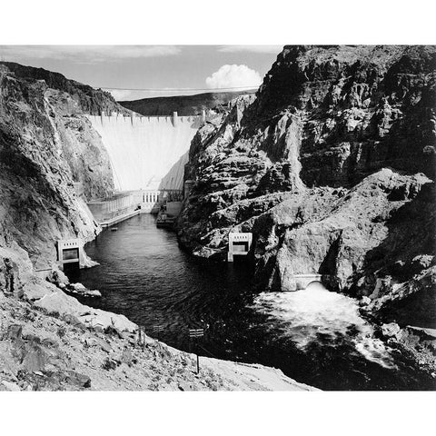 Hoover Dam from Across the Colorado River - National Parks and Monuments, 1941 Black Modern Wood Framed Art Print with Double Matting by Adams, Ansel