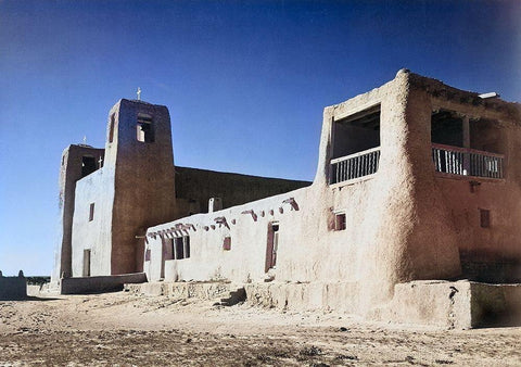 Church-Acoma Pueblo-New Mexico Color Black Ornate Wood Framed Art Print with Double Matting by Adams, Ansel