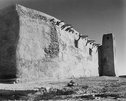 Church Side Wall and Tower, Acoma Pueblo, New Mexico - National Parks and Monuments, ca. 1933-1942 Black Ornate Wood Framed Art Print with Double Matting by Adams, Ansel