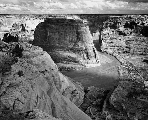 View of valley from mountain, Canyon de Chelly, Arizona - National Parks and Monuments, 1941 Black Ornate Wood Framed Art Print with Double Matting by Adams, Ansel