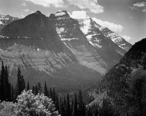 Snow Covered Mountains, Glacier National Park, Montana - National Parks and Monuments, 1941 White Modern Wood Framed Art Print with Double Matting by Adams, Ansel