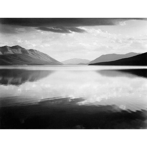 Evening, McDonald Lake, Glacier National Park, Montana - National Parks and Monuments, 1941 White Modern Wood Framed Art Print by Adams, Ansel