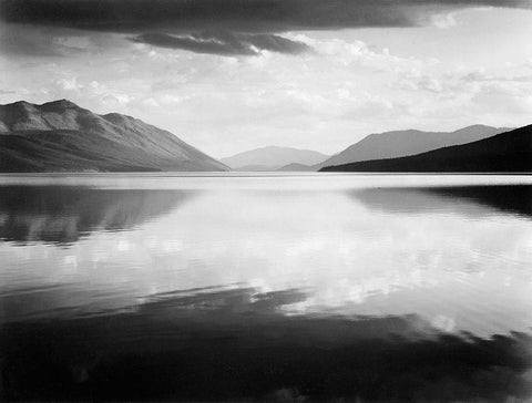 Evening, McDonald Lake, Glacier National Park, Montana - National Parks and Monuments, 1941 White Modern Wood Framed Art Print with Double Matting by Adams, Ansel