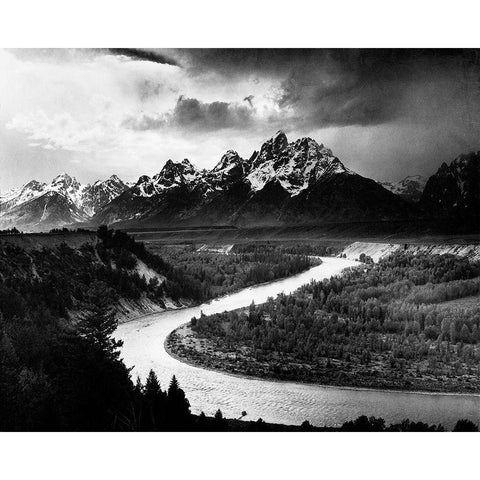 The Tetons - Snake River, Grand Teton National Park, Wyoming , 1941 Gold Ornate Wood Framed Art Print with Double Matting by Adams, Ansel