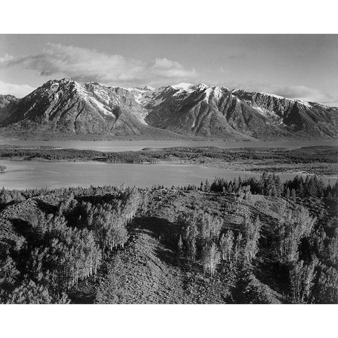 View across river valley, Grand Teton National Park, Wyoming, 1941 Black Modern Wood Framed Art Print with Double Matting by Adams, Ansel