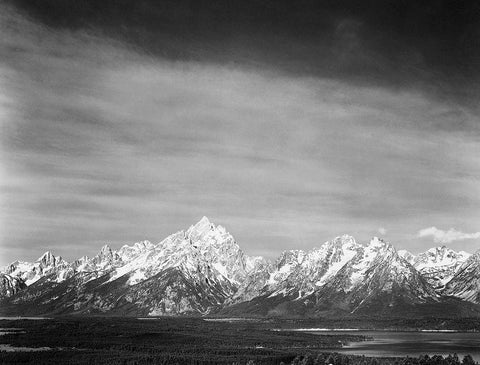 Tetons from Signal Mountain, Grand Teton National Park, Wyoming, 1941 Black Ornate Wood Framed Art Print with Double Matting by Adams, Ansel