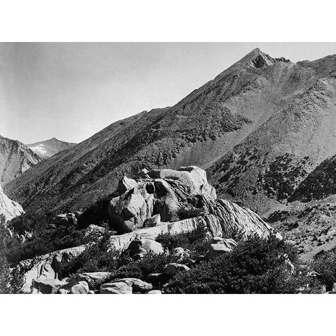 Peak near Rac Lake, Kings River Canyon, proposed as a national park, California, 1936 White Modern Wood Framed Art Print by Adams, Ansel