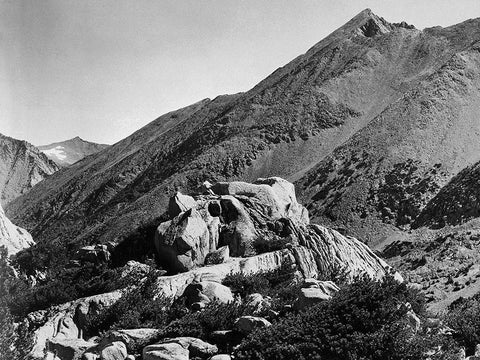 Peak near Rac Lake, Kings River Canyon, proposed as a national park, California, 1936 White Modern Wood Framed Art Print with Double Matting by Adams, Ansel