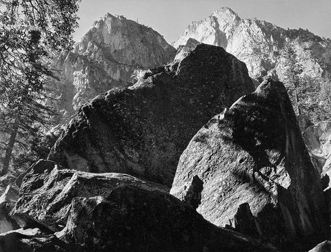 Grand Sentinel, Kings River Canyon, proposed as a national park, California, 1936 White Modern Wood Framed Art Print with Double Matting by Adams, Ansel