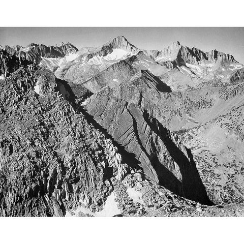 Mt. Brewer, Kings River Canyon,  proposed as a national park, California, 1936 White Modern Wood Framed Art Print by Adams, Ansel