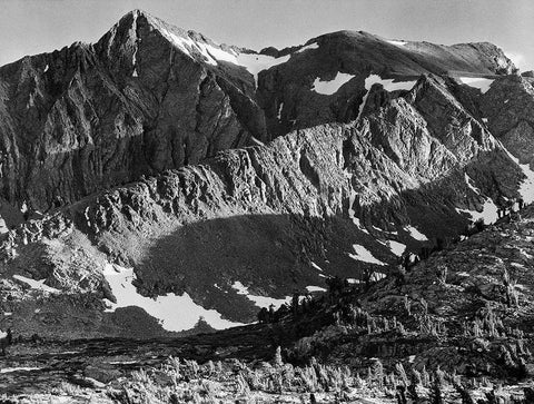 Peak above Woody Lake, Kings River Canyon,  proposed as a national park, California, 1936 White Modern Wood Framed Art Print with Double Matting by Adams, Ansel