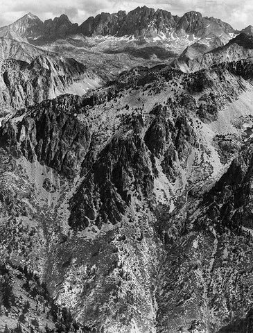 North Palisades from Windy Point, Kings River Canyon, proposed as a national park, California, 1936 White Modern Wood Framed Art Print with Double Matting by Adams, Ansel