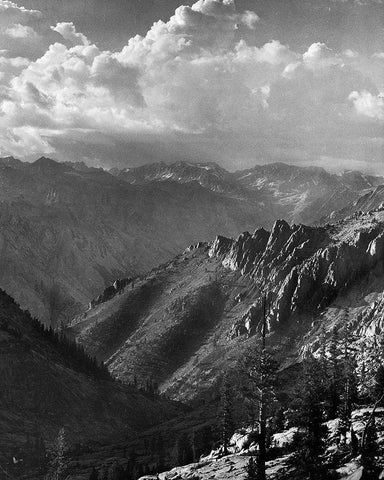 Middle Fork at Kings River from South Fork of Cartridge Creek, Kings River Canyon, proposed as a nat White Modern Wood Framed Art Print with Double Matting by Adams, Ansel