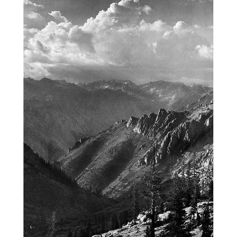 Middle Fork at Kings River from South Fork of Cartridge Creek, Kings River Canyon, proposed as a nat White Modern Wood Framed Art Print by Adams, Ansel