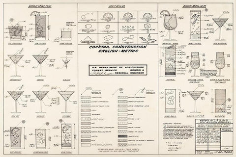 The Cocktail Construction Chart, U.S. National Forest Service, 1974 White Modern Wood Framed Art Print with Double Matting by Ketcham, Cleve Red""