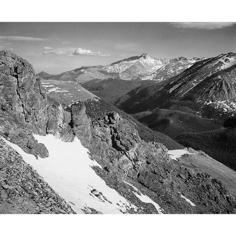 View of barren mountains with snow,  in Rocky Mountain National Park, Colorado, ca. 1941-1942 Black Modern Wood Framed Art Print with Double Matting by Adams, Ansel