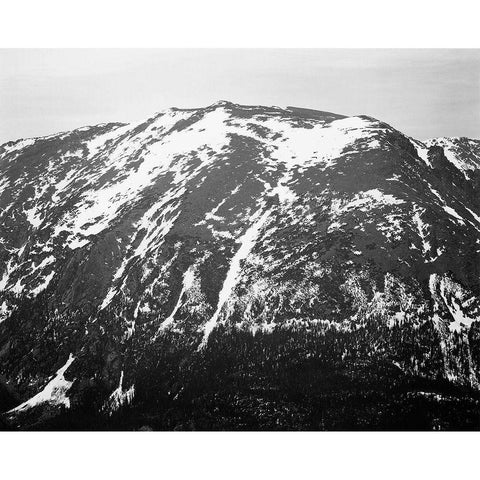 Full view of barren mountain side with snow, in Rocky Mountain National Park, Colorado, ca. 1941-194 White Modern Wood Framed Art Print by Adams, Ansel