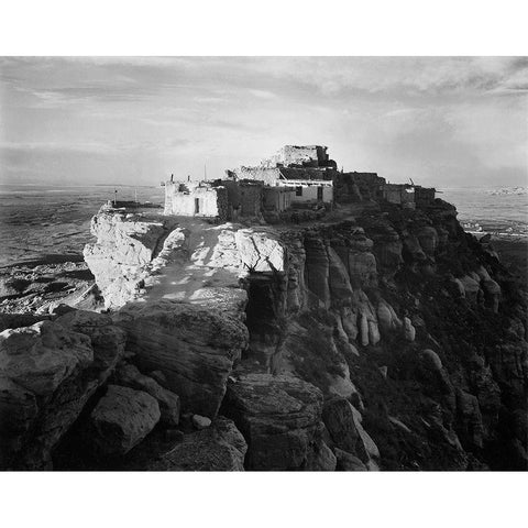 Full view of the city on top of mountain, Walpi, Arizona, 1941 Black Modern Wood Framed Art Print with Double Matting by Adams, Ansel