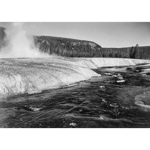 River in foreground, trees behind, Firehold River, Yellowstone National Park, Wyoming, ca. 1941-1942 Gold Ornate Wood Framed Art Print with Double Matting by Adams, Ansel