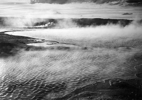 Surface of water presents a different texture in Fountain Geyser Pool, Yellowstone National Park, Wy Black Ornate Wood Framed Art Print with Double Matting by Adams, Ansel