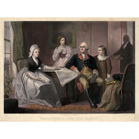 Washington and His Family Black Modern Wood Framed Art Print with Double Matting by Sartain, William