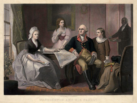 Washington and His Family Black Ornate Wood Framed Art Print with Double Matting by Sartain, William