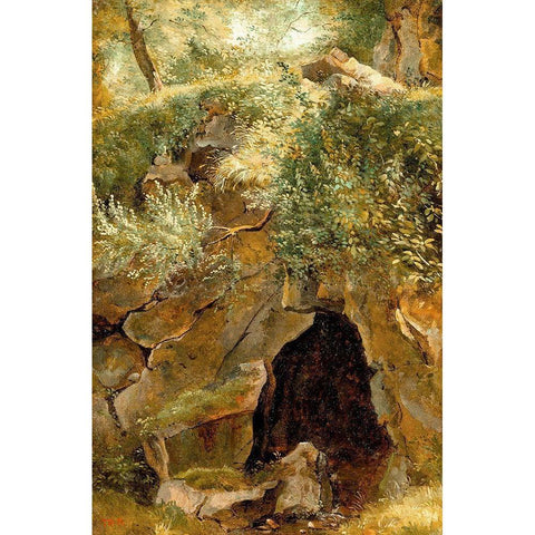 The Cave Gold Ornate Wood Framed Art Print with Double Matting by Rousseau, Pierre Etienne Theodore