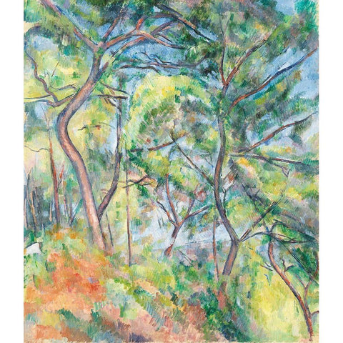 Sous-Bois White Modern Wood Framed Art Print by Cezanne, Paul