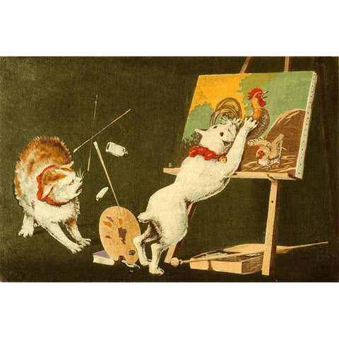 Canvas and Cats White Modern Wood Framed Art Print by Kiyochika, Kobayashi