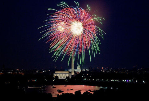 July 4th fireworks, Washington, D.C. Black Ornate Wood Framed Art Print with Double Matting by Highmith, Carol