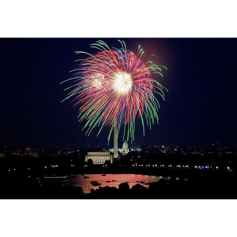 July 4th fireworks, Washington, D.C. Black Modern Wood Framed Art Print with Double Matting by Highmith, Carol