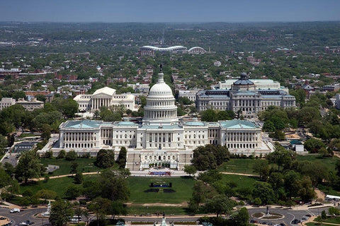 Aerial view, United States Capitol building, Washington, D.C. White Modern Wood Framed Art Print with Double Matting by Highmith, Carol